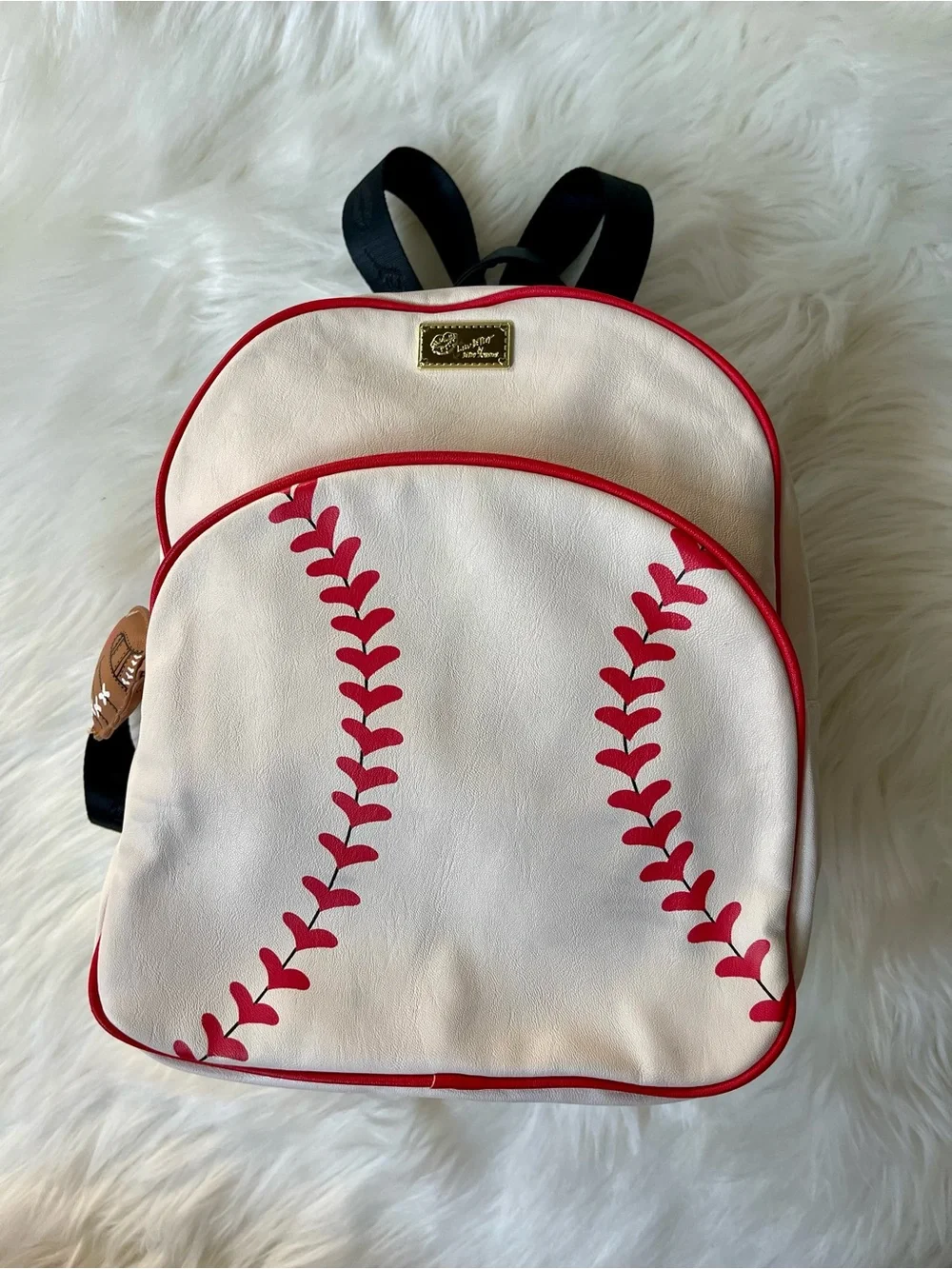 Betsey Johnson Baseball Backpack White Red Novelty Sports Bag Glove Charm